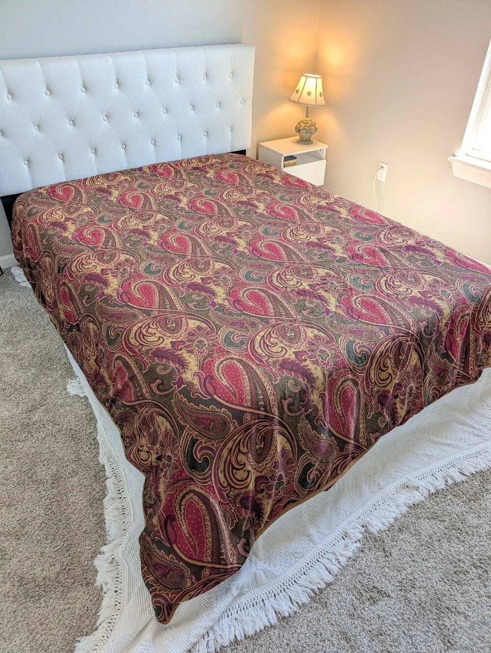 Charter Club Full Queen Duvet Cover Paisley 100% Cotton Sateen Boho Red Green
